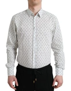 Dolce & Gabbana White Patterned Men GOLD Formal Dress Men's Shirt
