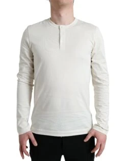 Dolce & Gabbana Off White Cotton Henley Pullover Men's Sweater