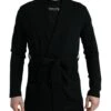 Dolce & Gabbana Black Cashmere Long Sleeves Belted Wrap Men's Robe