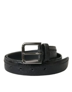 Dolce & Gabbana Black Exotic Leather Silver Metal Buckle Men's Belt