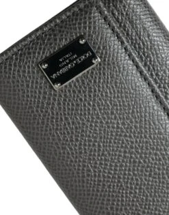 Dolce & Gabbana Gray Leather Silver Metal Logo Plaque Trifold Men's Keyring -Lux Lair Store 4396874