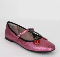 Gucci Girl Junior Pink Shimmer Fabric Ballet Flats W/Hearts 35