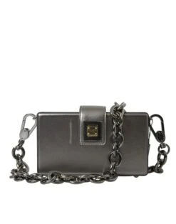 Dolce & Gabbana Metallic Gray Calfskin Leather DG BOX Shoulder Men's Bag (Pre-Owned)