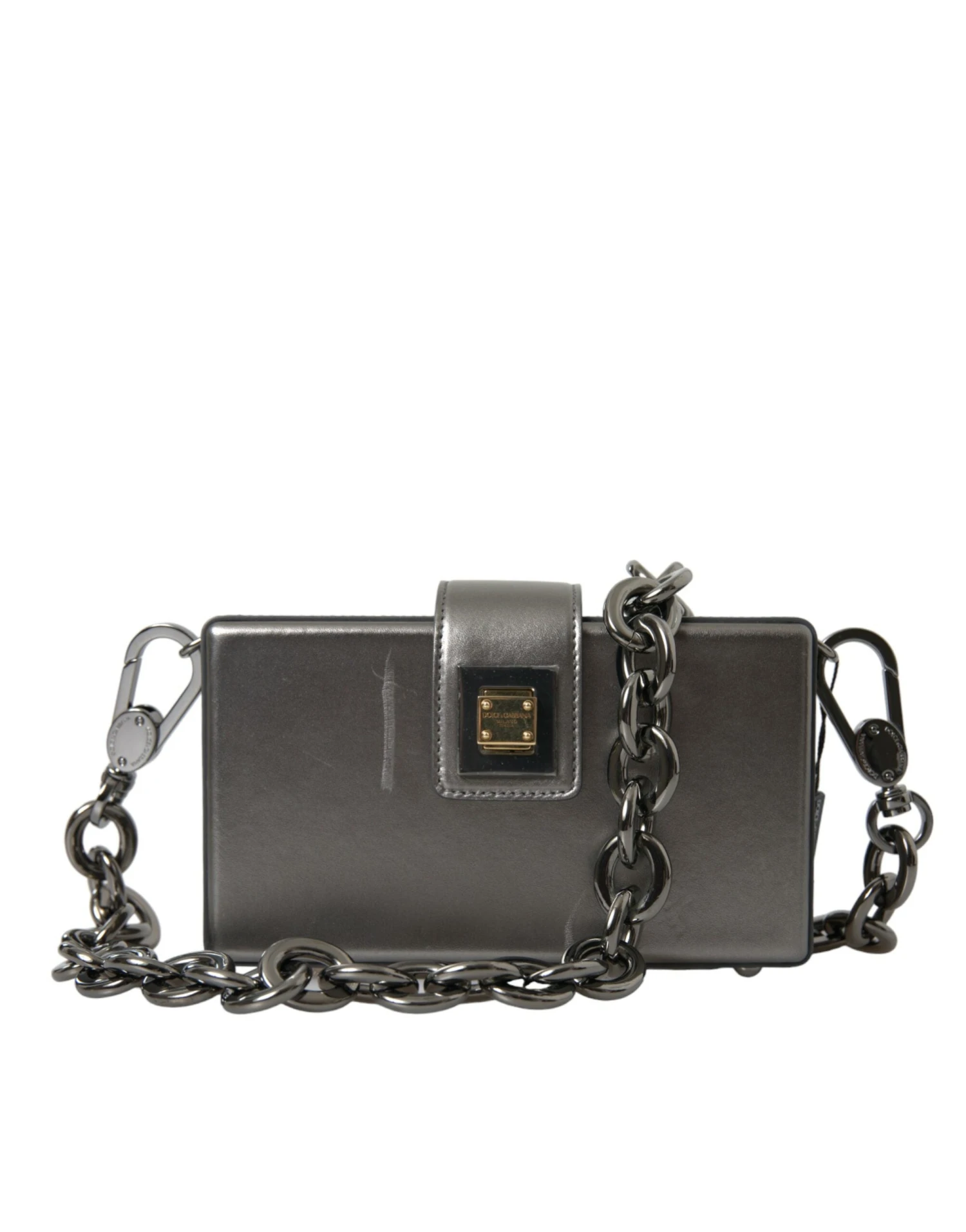 Dolce & Gabbana Metallic Gray Calfskin Leather DG BOX Shoulder Men's Bag (Pre-Owned) 3 Dolce & Gabbana Metallic Gray Calfskin Leather DG BOX Shoulder Men's Bag (Pre-Owned)