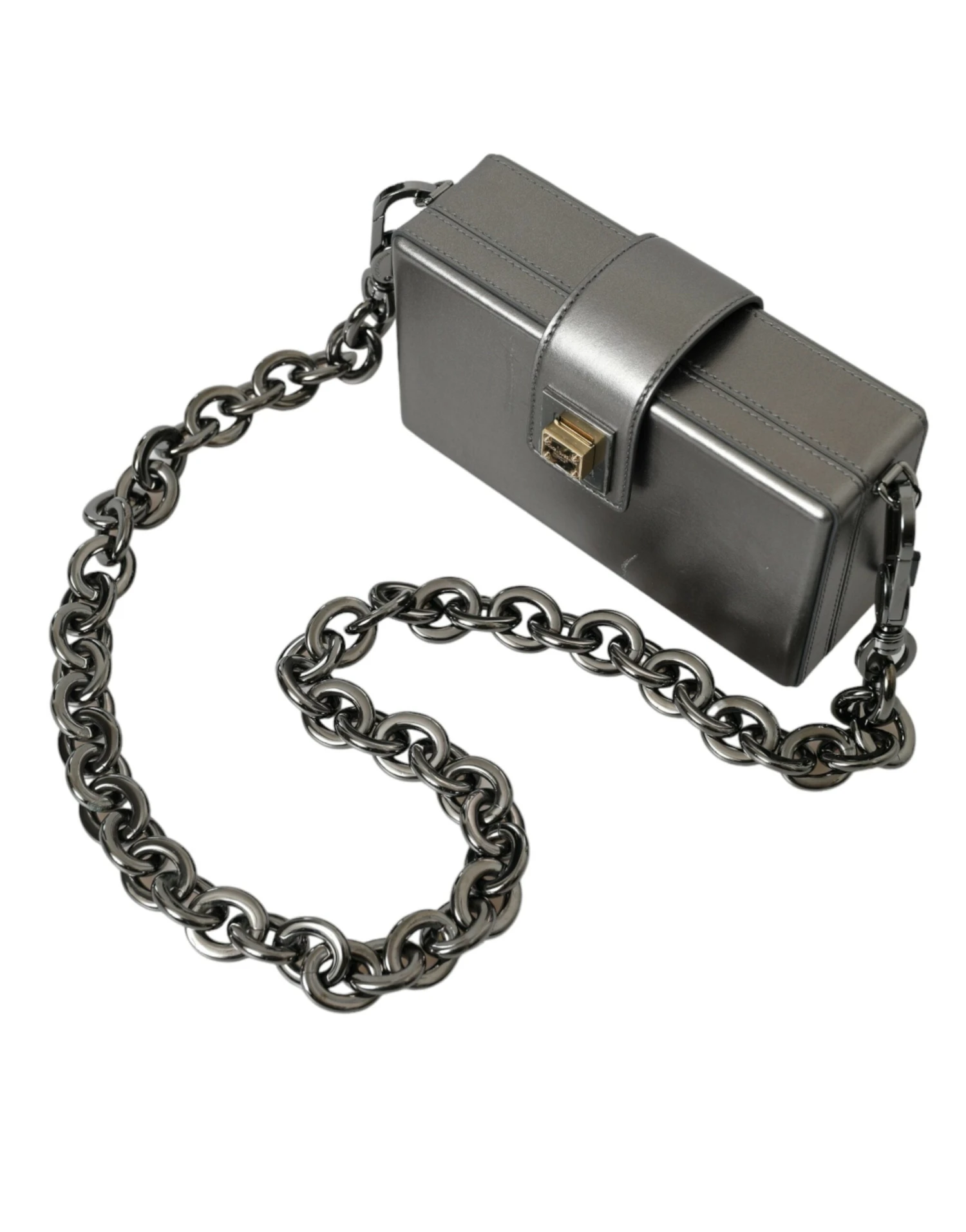 Dolce & Gabbana Metallic Gray Calfskin Leather DG BOX Shoulder Men's Bag (Pre-Owned) 4 Dolce & Gabbana Metallic Gray Calfskin Leather DG BOX Shoulder Men's Bag (Pre-Owned) - Image 2