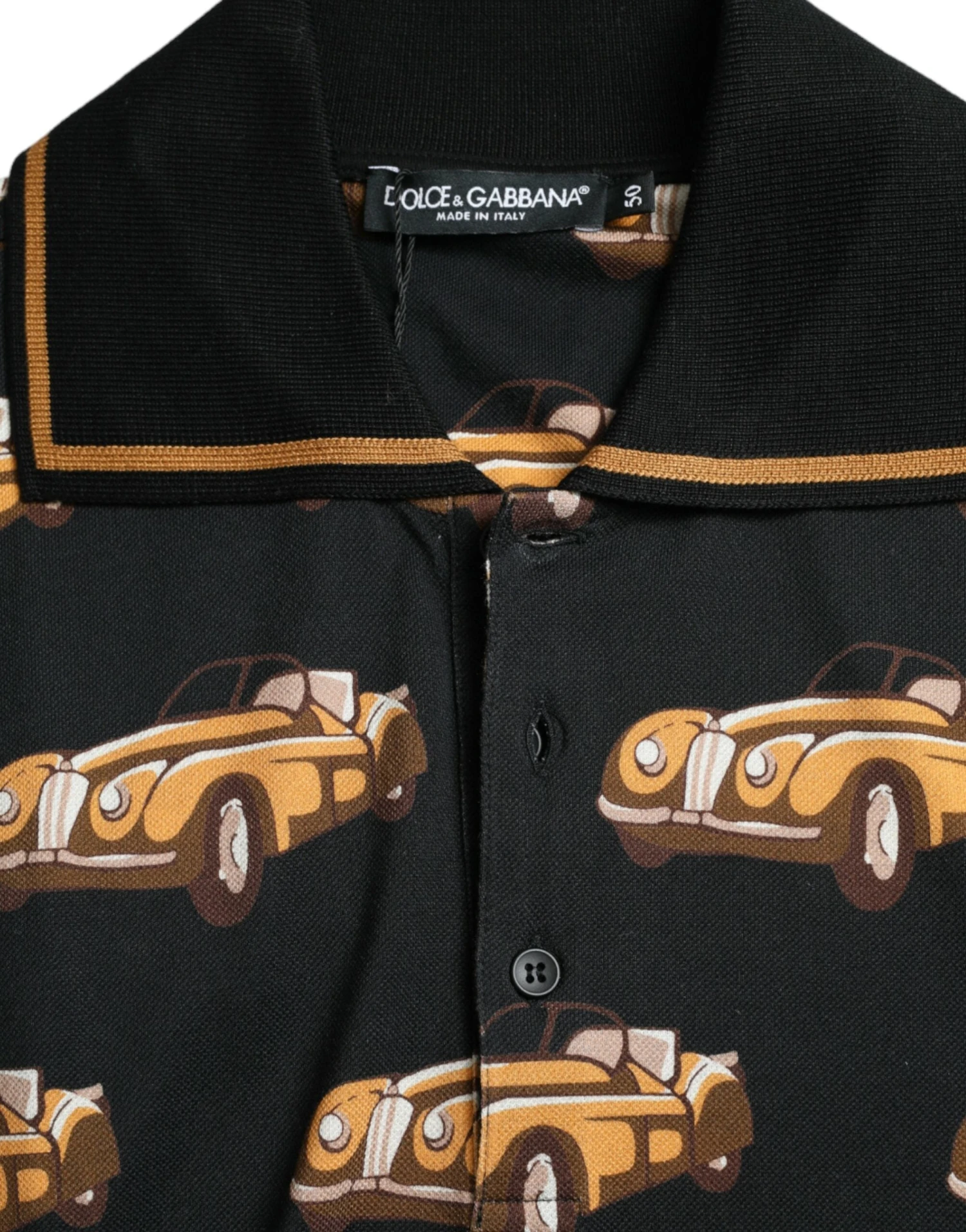 Dolce & Gabbana Black Car Print Short Sleeve Polo Men's T-shirt 8 Dolce & Gabbana Black Car Print Short Sleeve Polo Men's T-shirt - Image 6