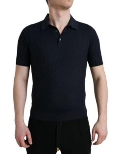 Dolce & Gabbana Dark Blue Collared Short Sleeve Polo Men's T-shirt