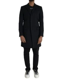 Dolce & Gabbana Black Single Breasted Trench Coat Men's Jacket