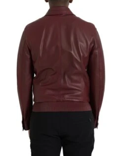 Dolce & Gabbana Maroon Exotic Leather Zip Biker Coat Men's Jacket -Lux Lair Store 4405182