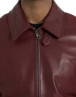 Dolce & Gabbana Maroon Exotic Leather Zip Biker Coat Men's Jacket -Lux Lair Store 4405183