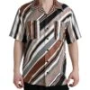 Dolce & Gabbana Brown White Silk Striped Short Sleeve Men's Shirt -Lux Lair Store 4405299