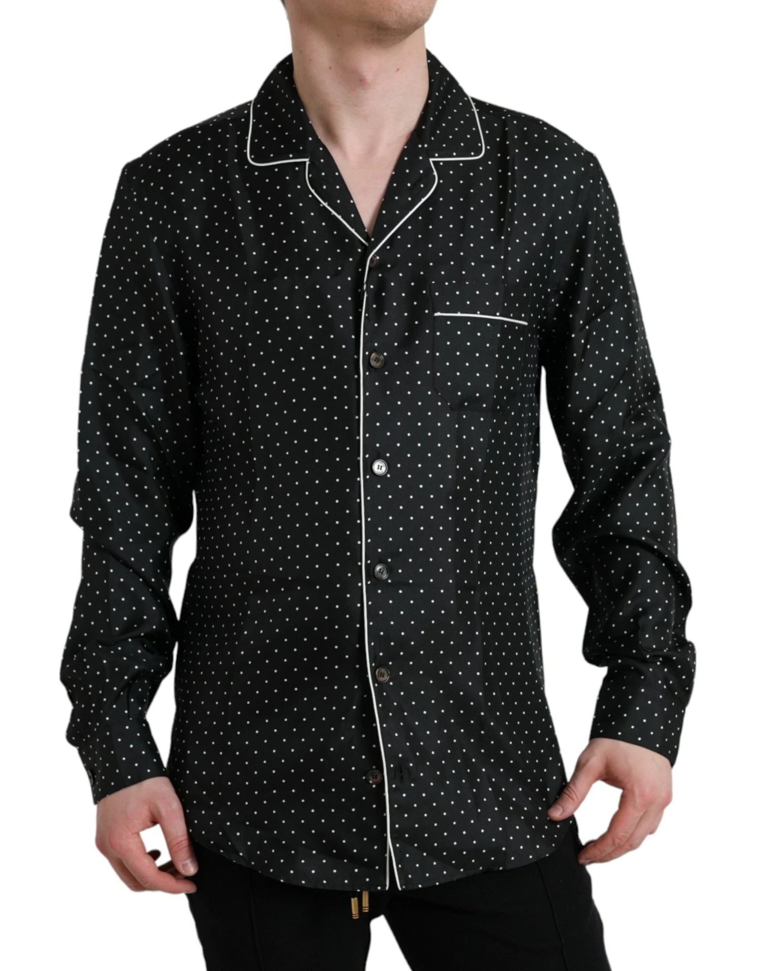 Dolce & Gabbana Black Polka Dot Silk Long Sleeve Men's Shirt 3 Dolce & Gabbana Black Polka Dot Silk Long Sleeve Men's Shirt