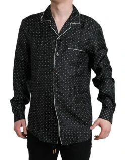 Dolce & Gabbana Black Polka Dot Silk Long Sleeve Men's Shirt 9 Dolce & Gabbana Black Polka Dot Silk Long Sleeve Men's Shirt -Lux Lair Store 4405314
