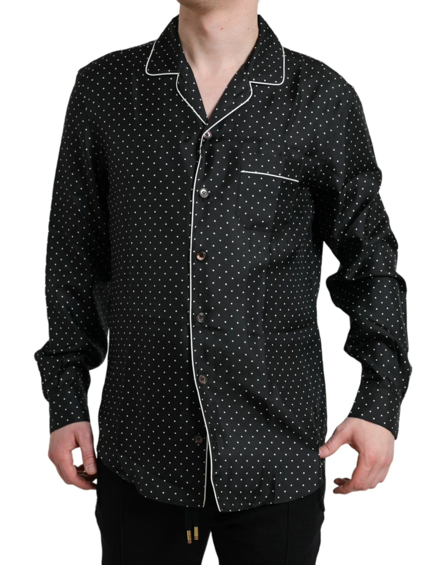 Dolce & Gabbana Black Polka Dot Silk Long Sleeve Men's Shirt 4 Dolce & Gabbana Black Polka Dot Silk Long Sleeve Men's Shirt - Image 2