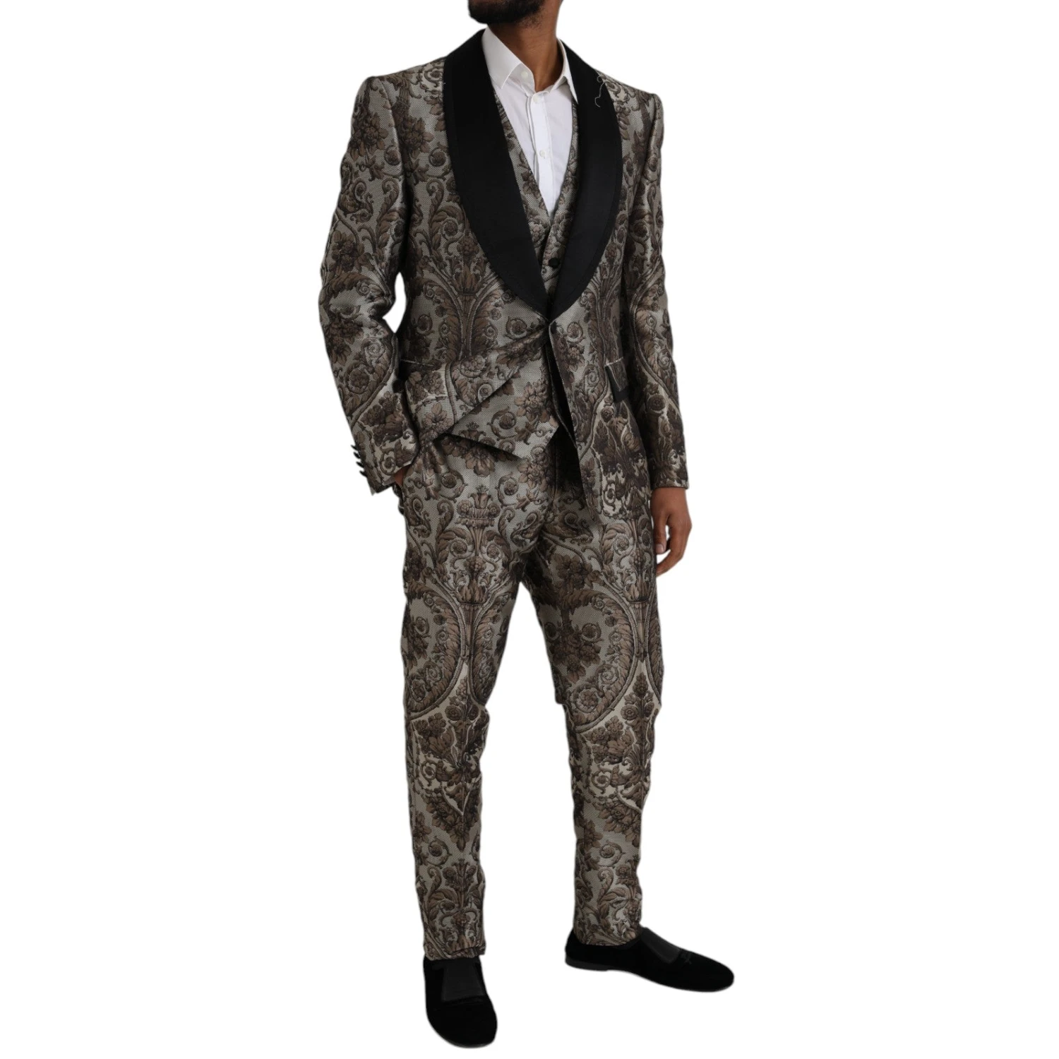 Dolce & Gabbana Brown Floral Jacquard Formal 3 Piece Men's Suit 4 Dolce & Gabbana Brown Floral Jacquard Formal 3 Piece Men's Suit - Image 2
