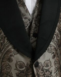 Dolce & Gabbana Brown Floral Jacquard Formal 3 Piece Men's Suit 12 Dolce & Gabbana Brown Floral Jacquard Formal 3 Piece Men's Suit -Lux Lair Store 4422041