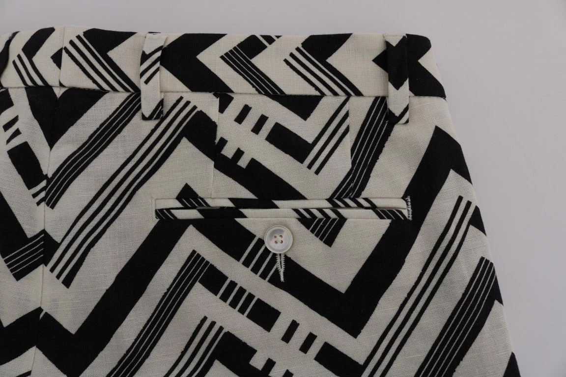 Dolce & Gabbana White Black Striped Cotton Linen Men's Shorts 7 Dolce & Gabbana White Black Striped Cotton Linen Men's Shorts - Image 5