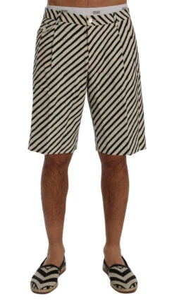 Dolce & Gabbana White Black Striped Hemp Casual Men's Shorts