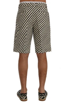 Dolce & Gabbana White Black Striped Hemp Casual Men's Shorts -Lux Lair Store 443704