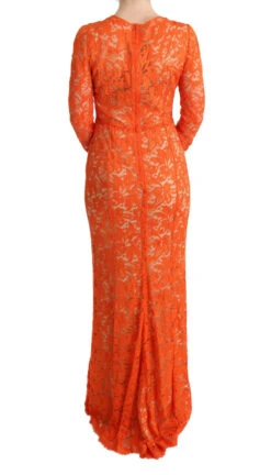 Dolce & Gabbana Orange Floral Ricamo Sheath Long Women's Dress -Lux Lair Store 445306