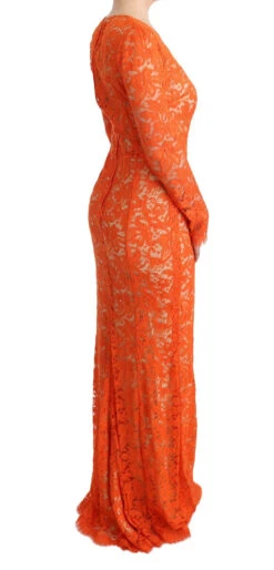 Dolce & Gabbana Orange Floral Ricamo Sheath Long Women's Dress -Lux Lair Store 445307