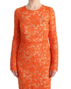 Dolce & Gabbana Orange Floral Ricamo Sheath Long Women's Dress -Lux Lair Store 445308