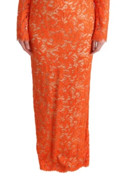 Dolce & Gabbana Orange Floral Ricamo Sheath Long Women's Dress -Lux Lair Store 445309