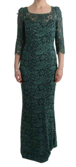 Dolce & Gabbana Green Floral Crystal Ricamo Sheath Women's Dress
