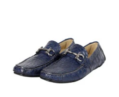 Salvatore Ferragamo Men's Parigi Dark Blue Crocodile Horsebit Loafers -Lux Lair Store 448951 parigi 7.5 20ee 2