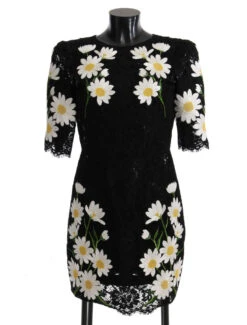 Dolce & Gabbana Black Floral Lace Chamomile Sicily Women's Dress