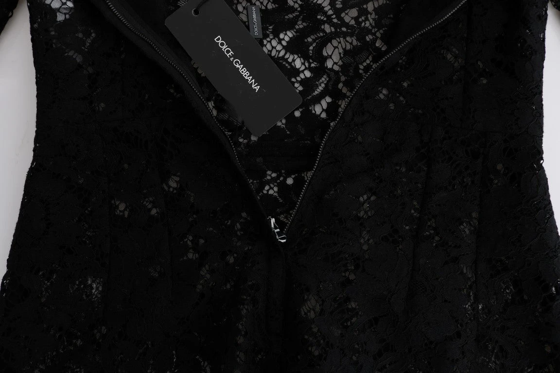 Dolce & Gabbana Black Floral Lace Chamomile Sicily Women's Dress 6 Dolce & Gabbana Black Floral Lace Chamomile Sicily Women's Dress - Image 4