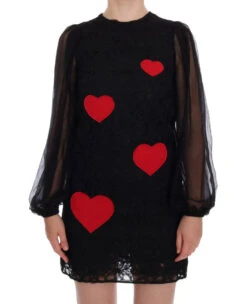 Dolce & Gabbana Black Lace Red Heart Shift Women's Dress -Lux Lair Store 451661