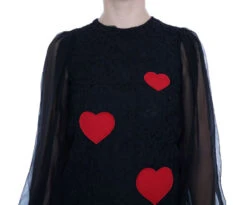 Dolce & Gabbana Black Lace Red Heart Shift Women's Dress -Lux Lair Store 451662