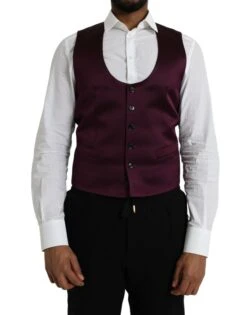 Dolce & Gabbana Maroon Satin Silk Waistcoat Dress Formal Men's Vest