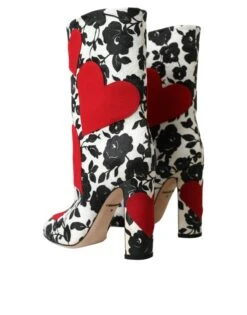 Dolce & Gabbana White Floral Hearts Leather High Boots Women's Shoes -Lux Lair Store 4536865