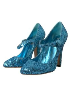 Dolce & Gabbana Blue Sequin Mary Jane Pumps High Heels Women's Shoes -Lux Lair Store 4538505