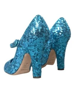 Dolce & Gabbana Blue Sequin Mary Jane Pumps High Heels Women's Shoes -Lux Lair Store 4538506