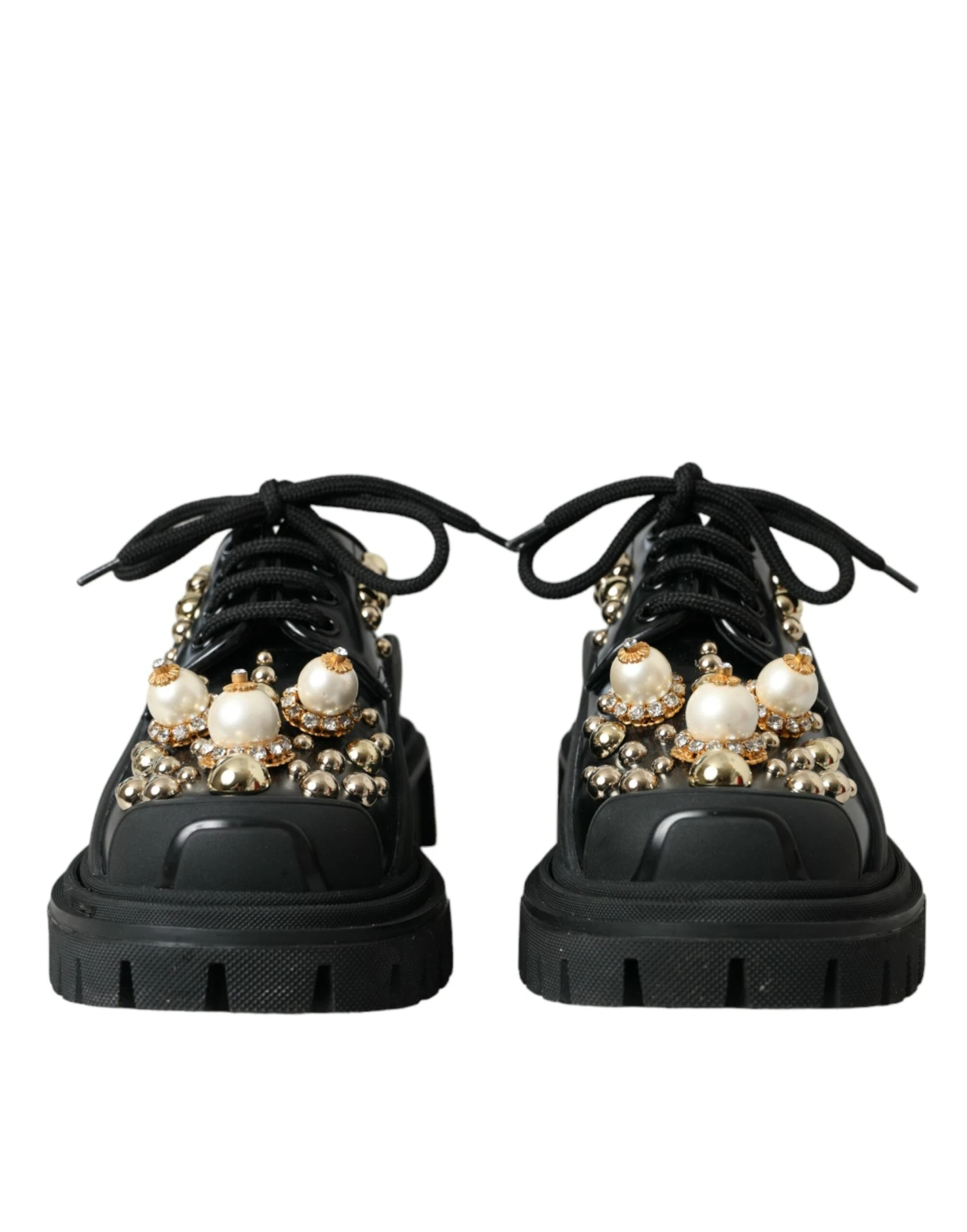 Dolce & Gabbana Black Leather Trekking Derby Embellished Women's Shoes 4 Dolce & Gabbana Black Leather Trekking Derby Embellished Women's Shoes - Image 2
