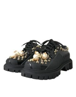 Dolce & Gabbana Black Leather Trekking Derby Embellished Women's Shoes 10 Dolce & Gabbana Black Leather Trekking Derby Embellished Women's Shoes -Lux Lair Store 4539006
