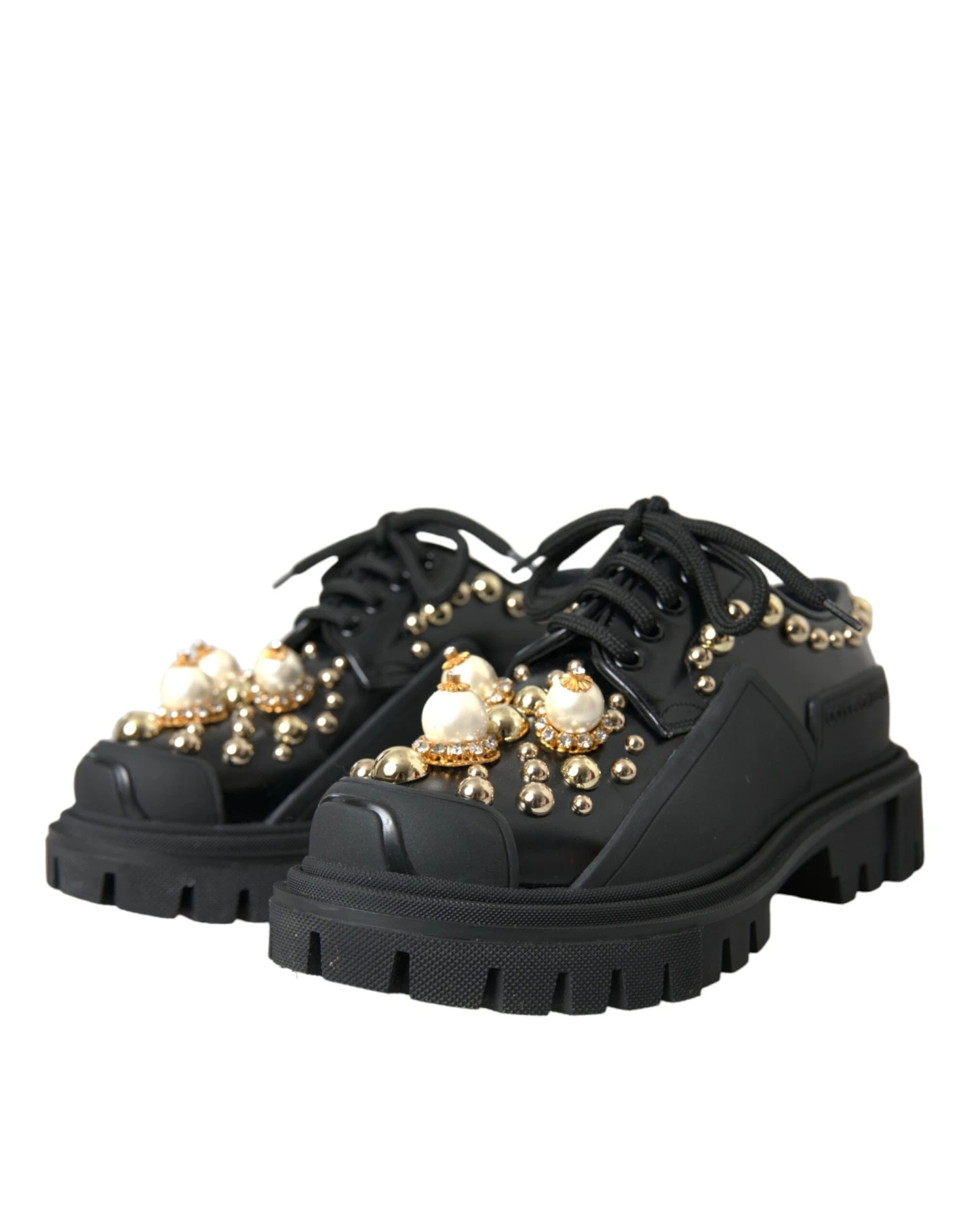 Dolce & Gabbana Black Leather Trekking Derby Embellished Women's Shoes 5 Dolce & Gabbana Black Leather Trekking Derby Embellished Women's Shoes - Image 3
