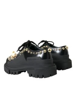 Dolce & Gabbana Black Leather Trekking Derby Embellished Women's Shoes 11 Dolce & Gabbana Black Leather Trekking Derby Embellished Women's Shoes -Lux Lair Store 4539007