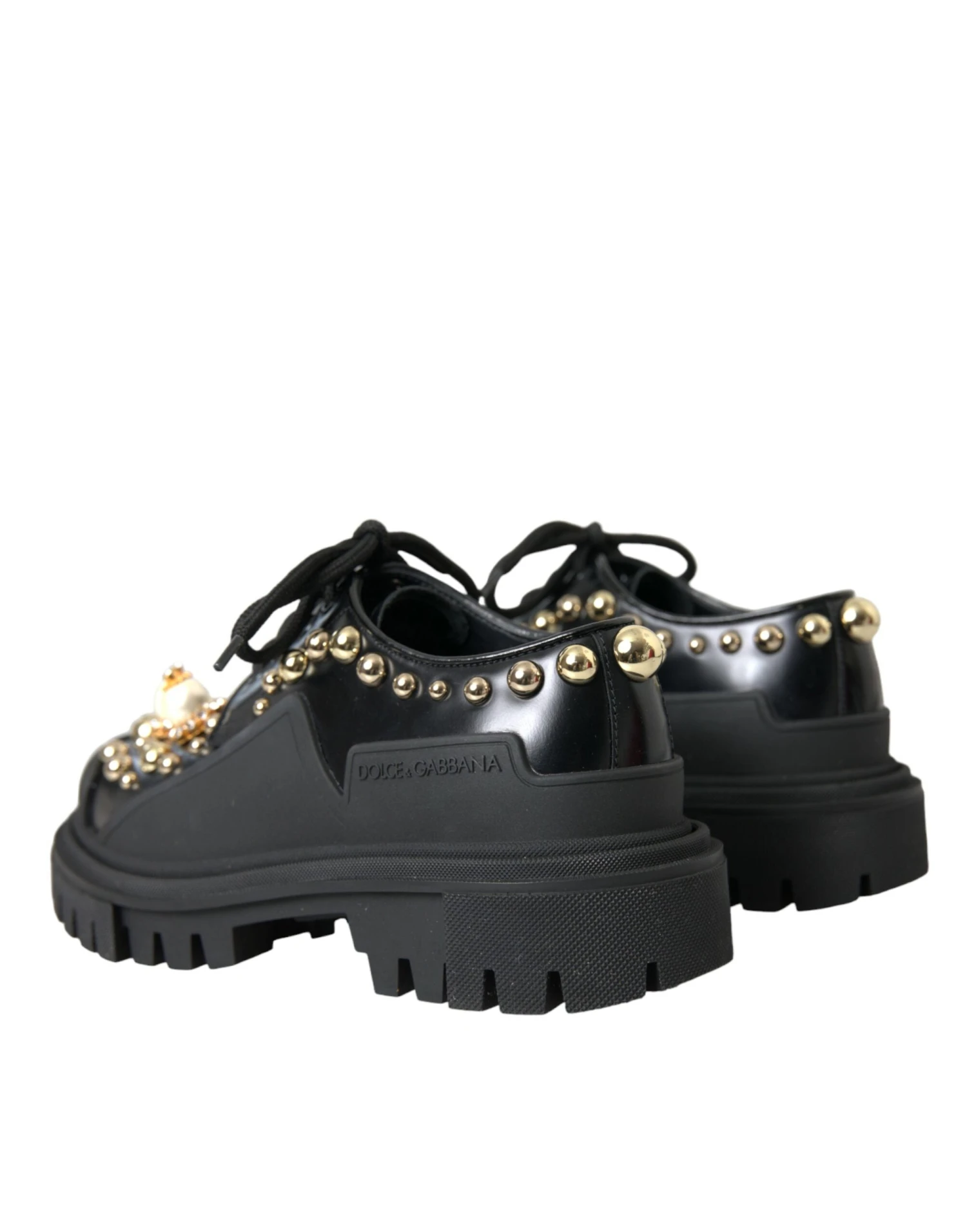 Dolce & Gabbana Black Leather Trekking Derby Embellished Women's Shoes 6 Dolce & Gabbana Black Leather Trekking Derby Embellished Women's Shoes - Image 4