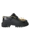 Dolce & Gabbana Black Leather Trekking Derby Embellished Women's Shoes -Lux Lair Store 4539009