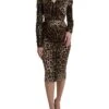Dolce & Gabbana Brown Leopard Print Bodycon V-neck Midi Women's Dress 2 Dolce & Gabbana Brown Leopard Print Bodycon V-neck Midi Women's Dress -Lux Lair Store 4540517