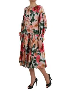 Dolce & Gabbana Multicolor Floral CottonAline Pleated Women's Dress -Lux Lair Store 4540596
