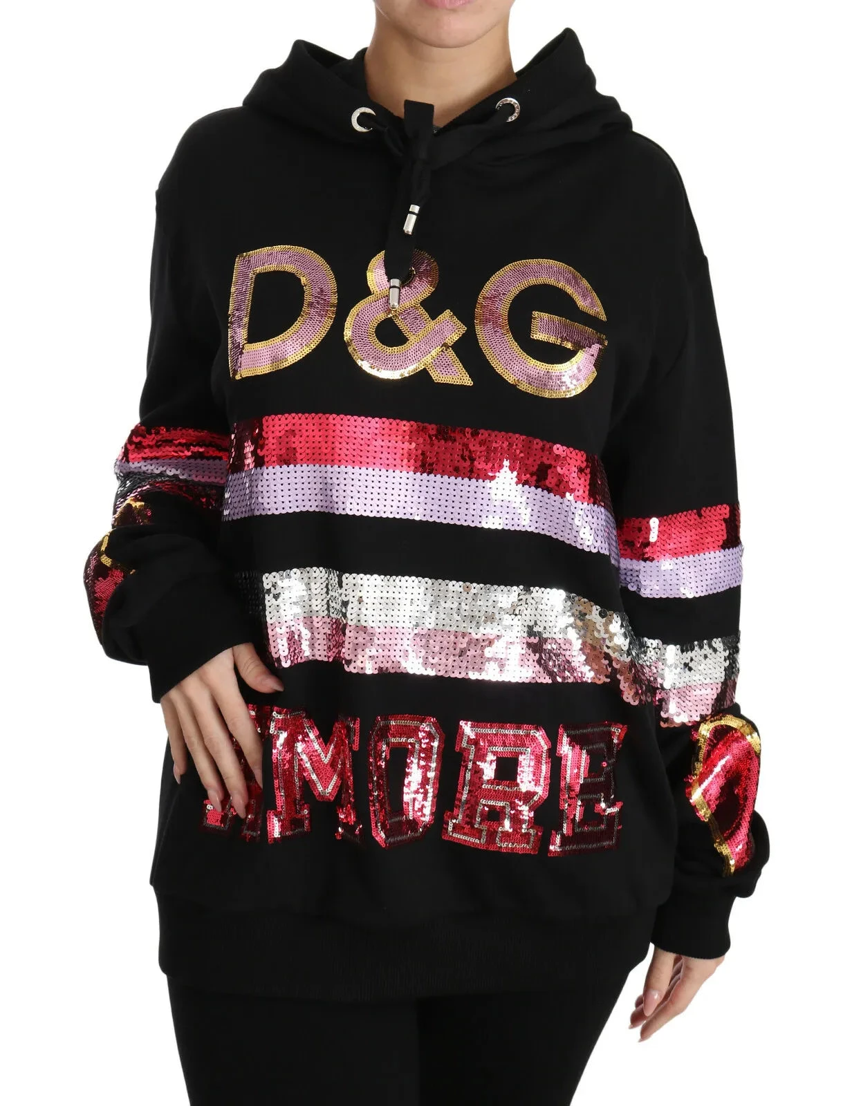 Dolce & Gabbana DG Sequined Hooded Pullover Women's Sweater 3 Dolce & Gabbana DG Sequined Hooded Pullover Women's Sweater