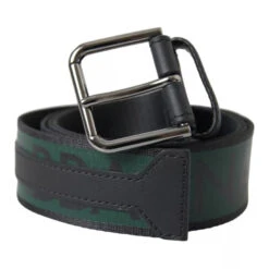 Dolce & Gabbana Black Green Logo Silver Metal Buckle Men's Belt (Pre-Owned)