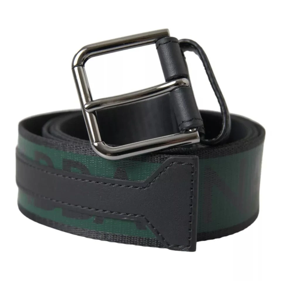 Dolce & Gabbana Black Green Logo Silver Metal Buckle Men's Belt (Pre-Owned) 3 Dolce & Gabbana Black Green Logo Silver Metal Buckle Men's Belt (Pre-Owned)