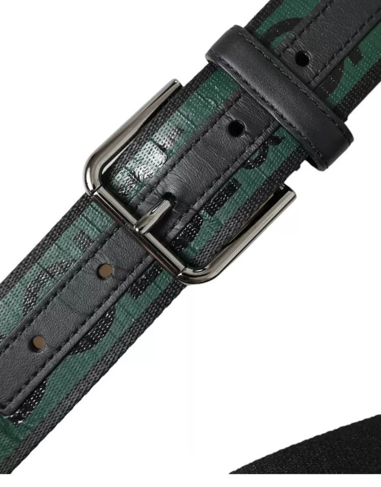 Dolce & Gabbana Black Green Logo Silver Metal Buckle Men's Belt (Pre-Owned) 7 Dolce & Gabbana Black Green Logo Silver Metal Buckle Men's Belt (Pre-Owned) - Image 5