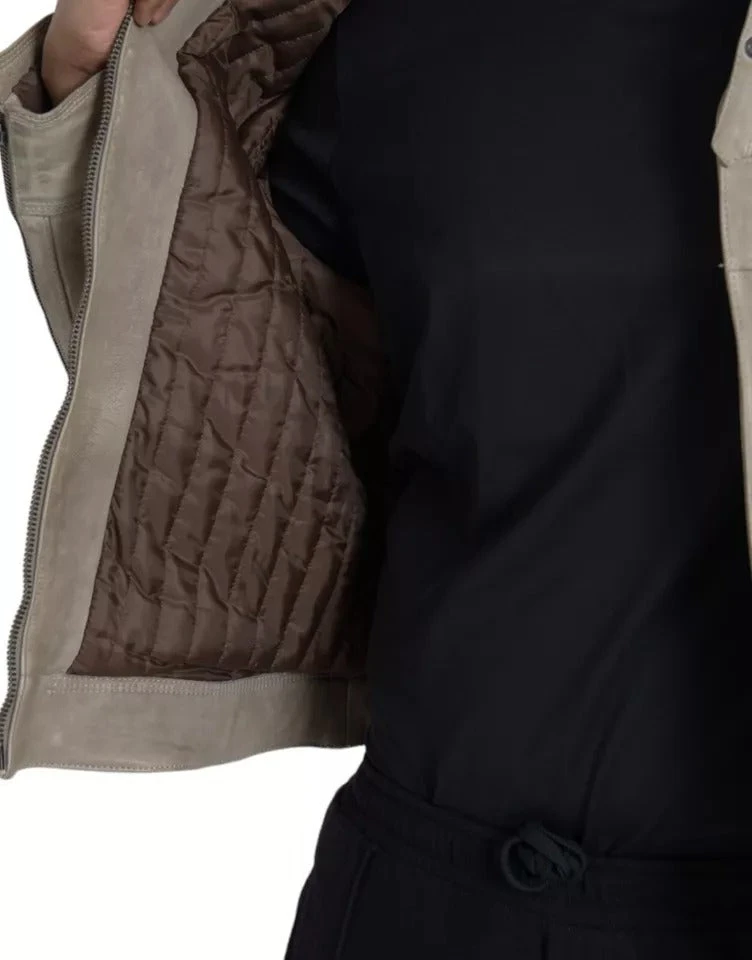 Dolce & Gabbana Beige Leather Full Zip Biker Coat Men's Jacket (Pre-Owned) 4 Dolce & Gabbana Beige Leather Full Zip Biker Coat Men's Jacket (Pre-Owned) - Image 2